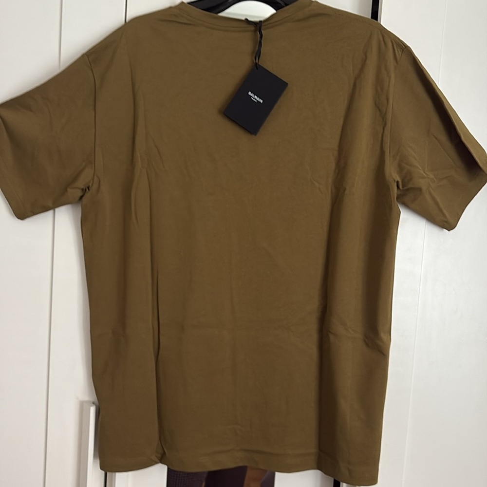 BALMAIN KHAKI COTTON CREWNECK LOGO T-SHIRT SIZE MEDIUM BRAND NEW - Picture 6 of 8